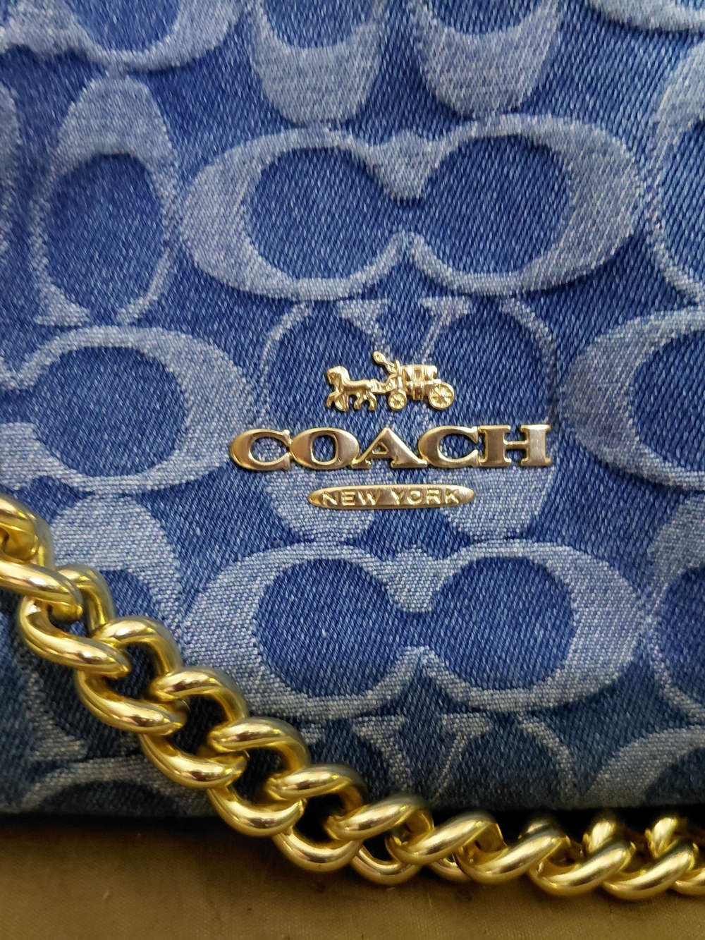 COACH Blue Denim Signature Chain Shoulder Bag - Picture 2 of 6